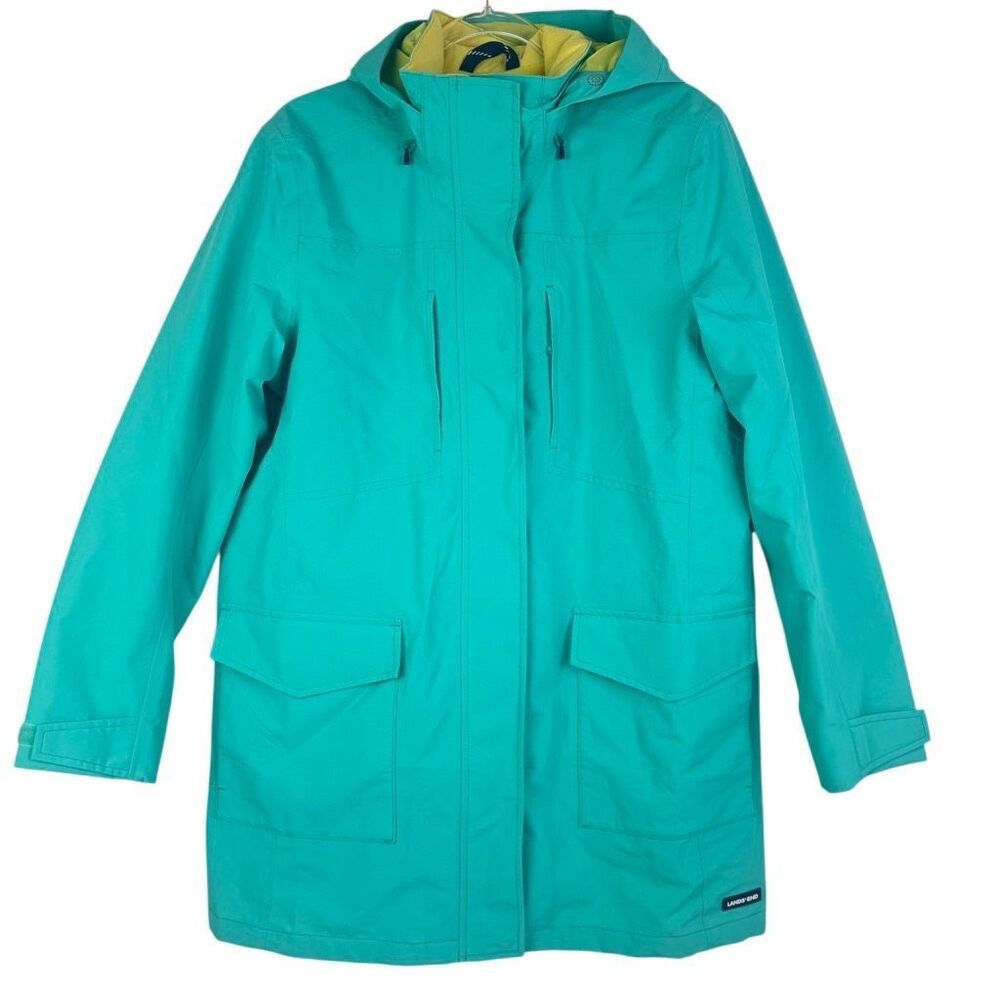 Lands End Teal Weatherproof Coat Women Large Parka Colorful Lined Insulated Hood